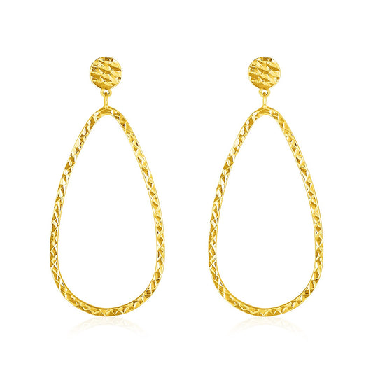 14k Yellow Gold Textured Teardrop Motif Post Earrings RCJ