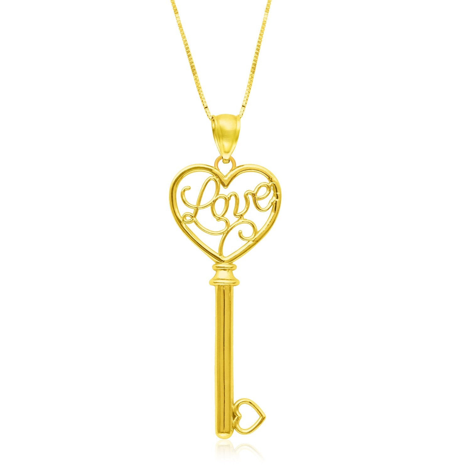 14k Yellow Gold Skeleton Key Style LOVE Pendant RCJ