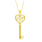 14k Yellow Gold Skeleton Key Style LOVE Pendant RCJ