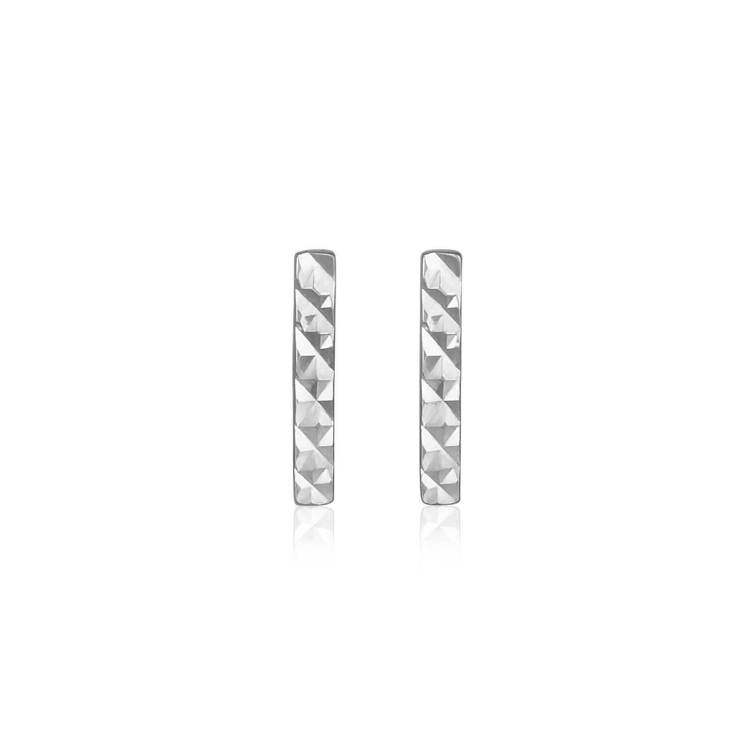 14k White Gold Textured Bar Earrings RCJ