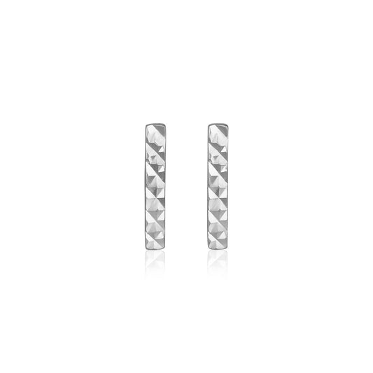 14k White Gold Textured Bar Earrings RCJ