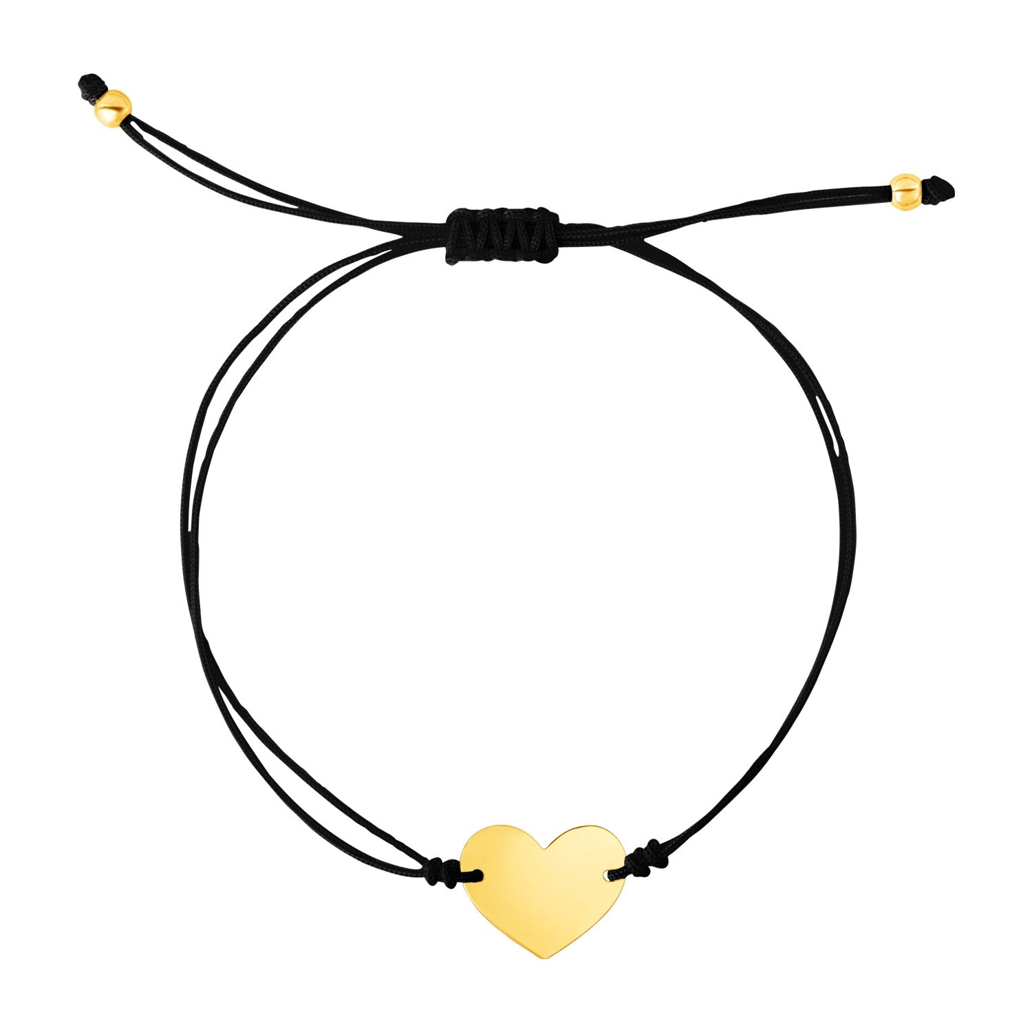 9 1/4 inch Black Cord Adjustable Bracelet with 14k yellow Gold Heart RCJ