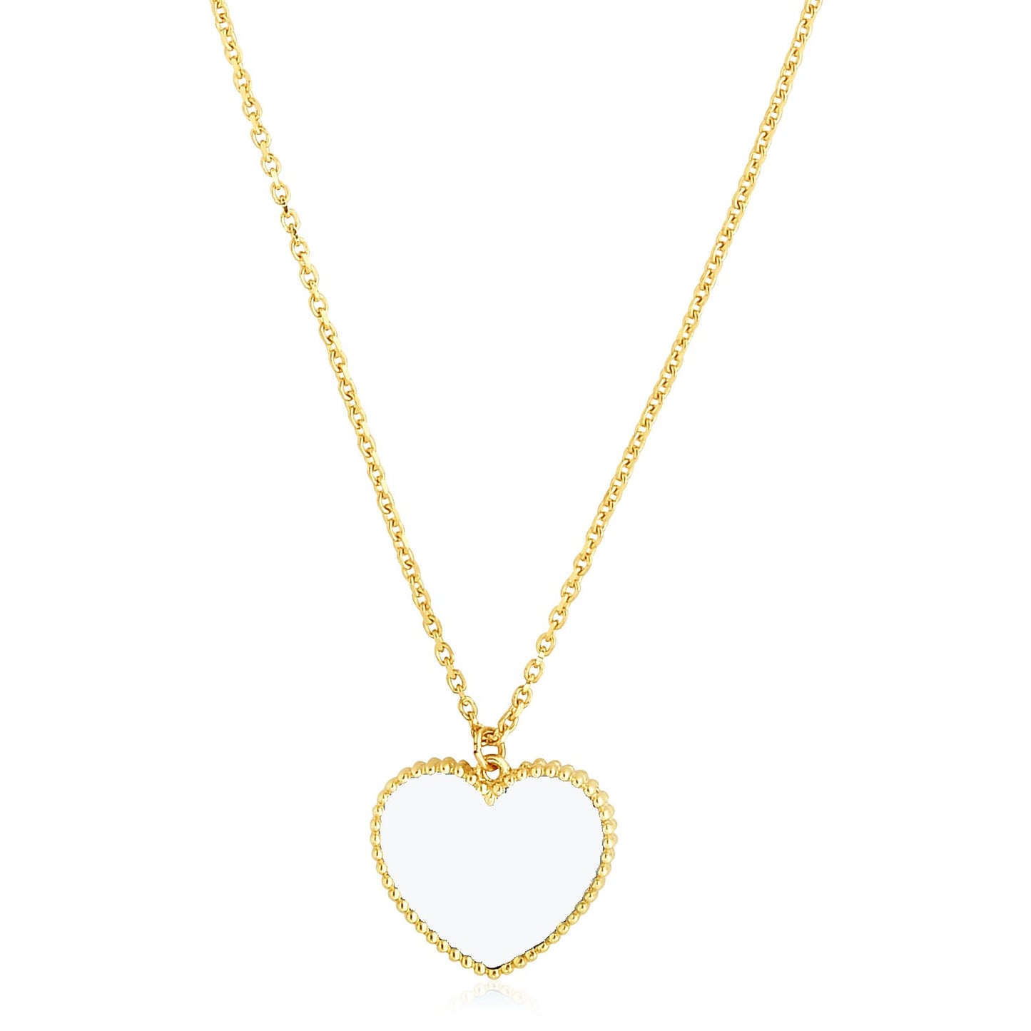 14k Yellow Gold High Polish Heart Pearl Paste Necklace RCJ