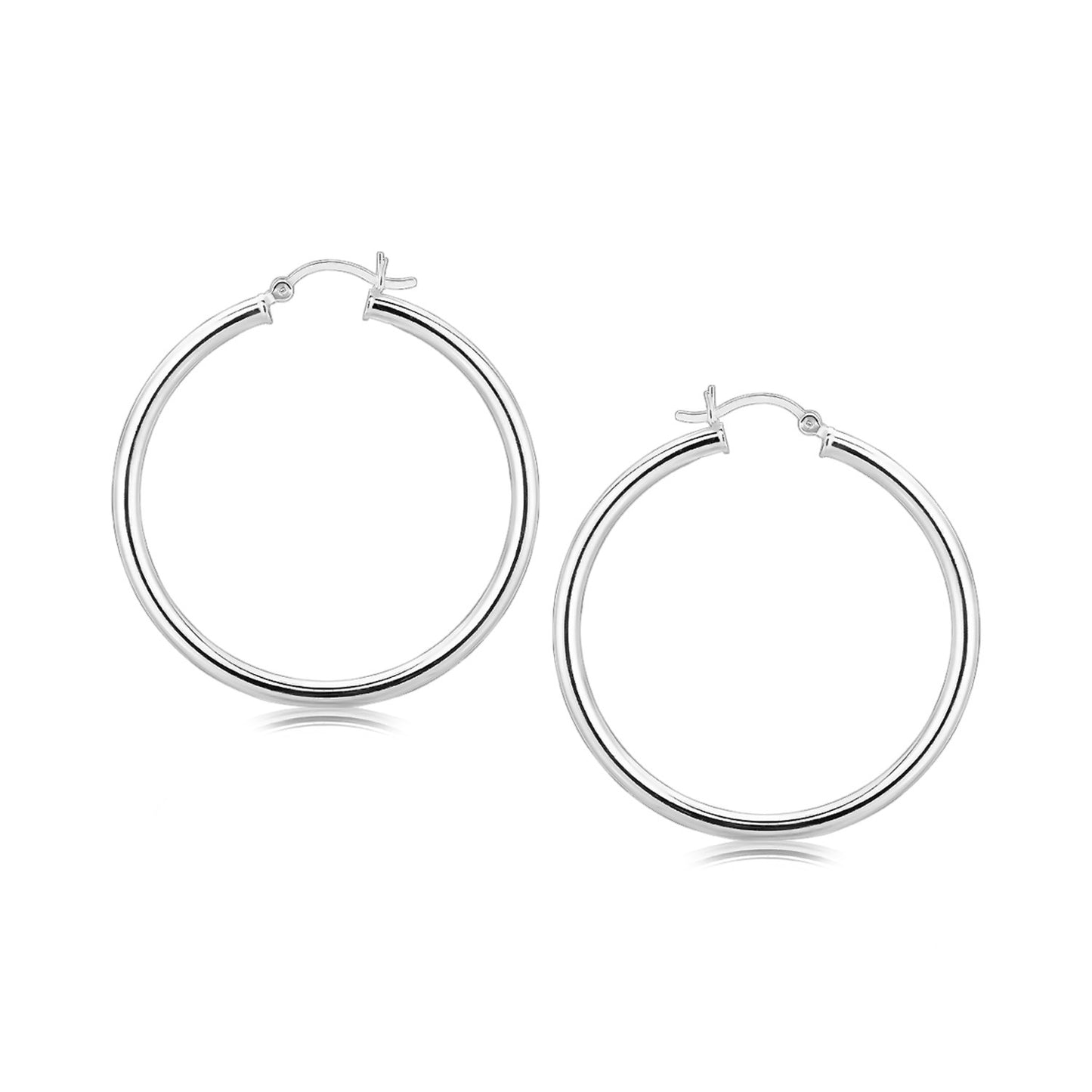 Sterling Silver Rhodium Plated Large Polished Classic Hoop Earrings (3x40mm) RCJ