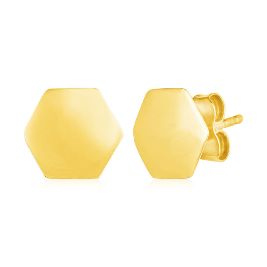 14k Yellow Gold Hexagon Stud Earrings RCJ