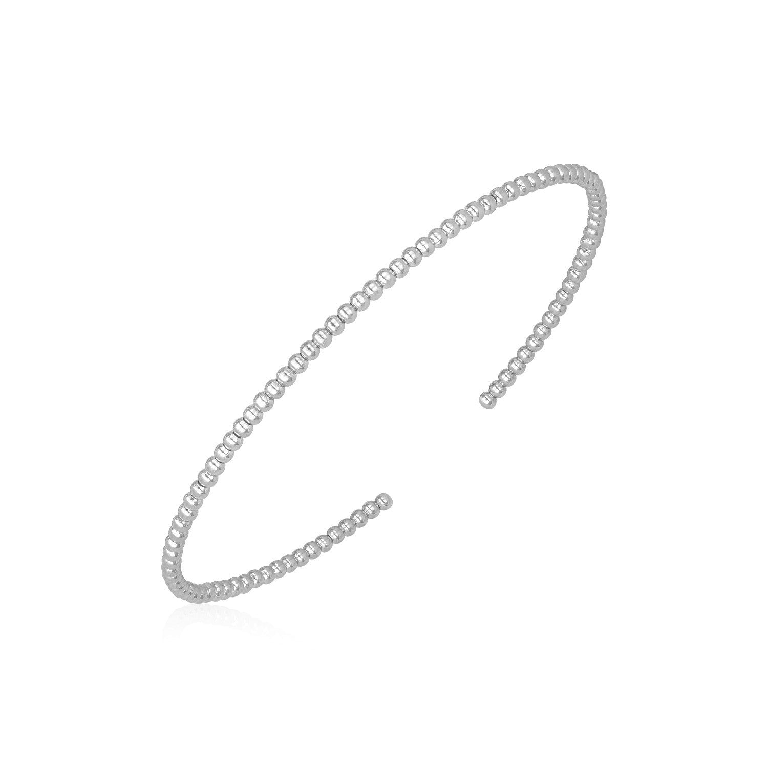 14k White Gold High Polish Bead Cuff Bangle (2.00 mm)Monde Trend