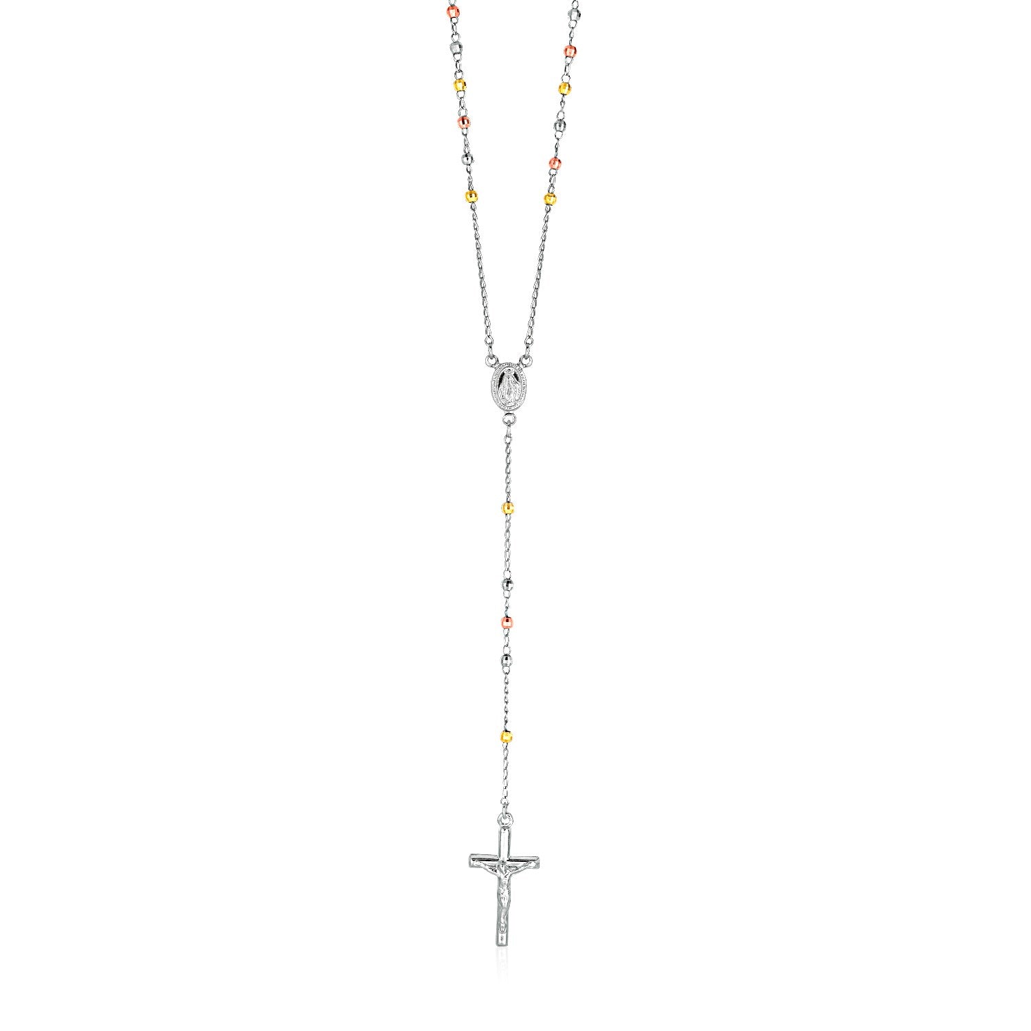 Three Toned Rosary Chain and Bead Necklace in Sterling Silver RCJ