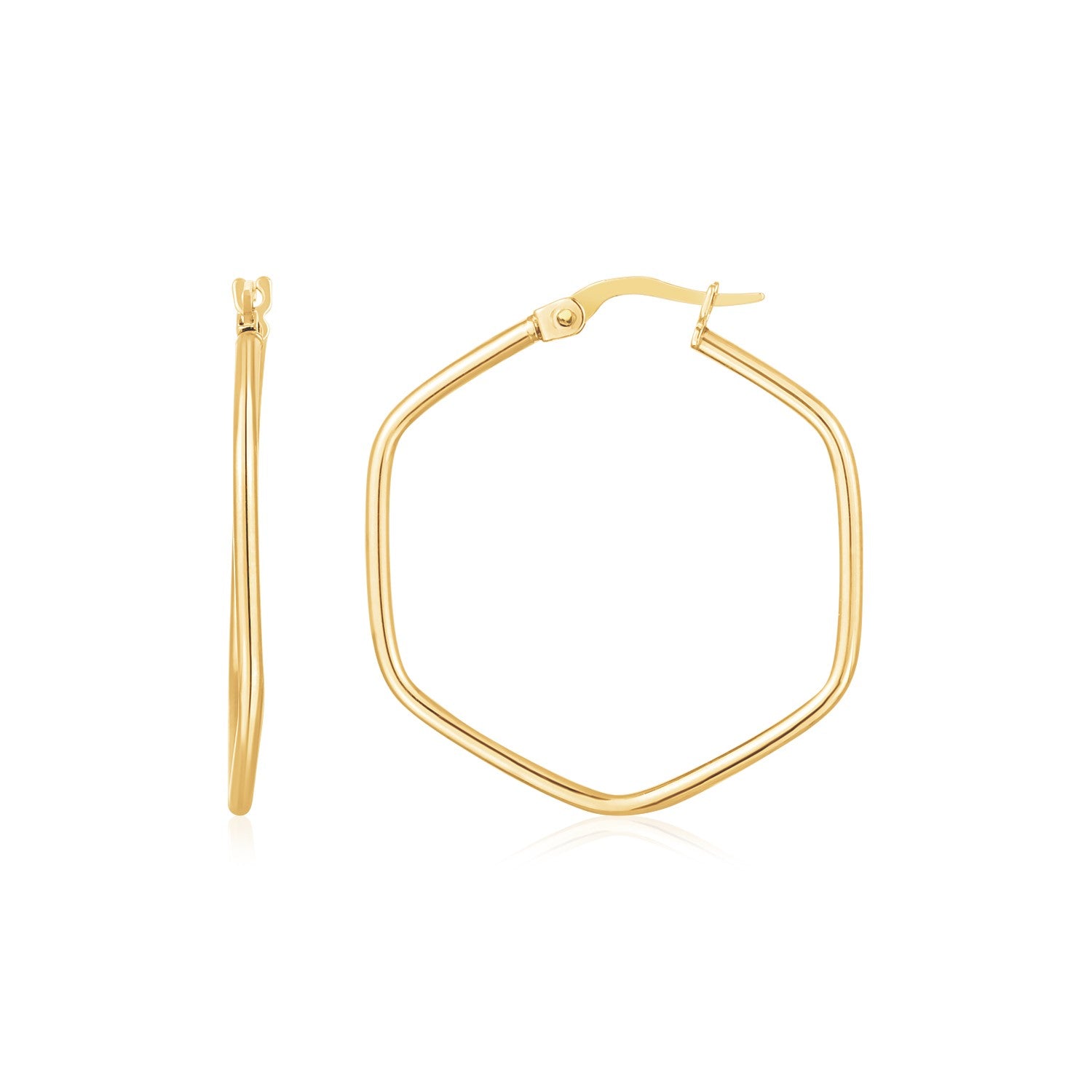 14K Yellow Gold Hexagon Hoop Rounded Edge Earrings RCJ