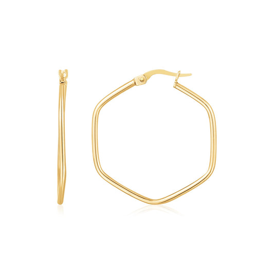 14K Yellow Gold Hexagon Hoop Rounded Edge Earrings RCJ