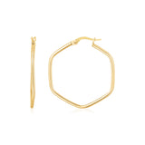 14K Yellow Gold Hexagon Hoop Rounded Edge Earrings RCJ