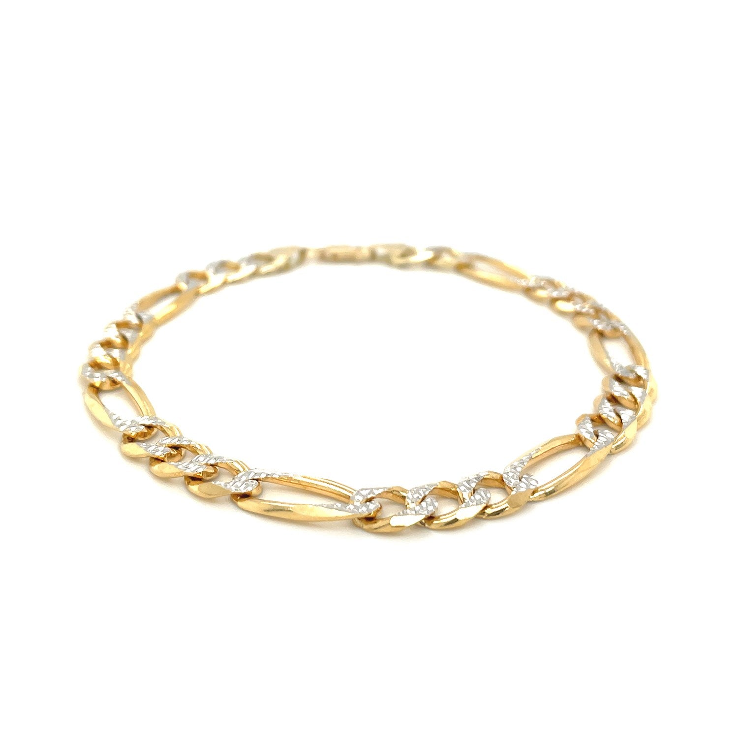 14K Yellow Two Tone Solid Pave Figaro Bracelet (7.00 mm) RCJ