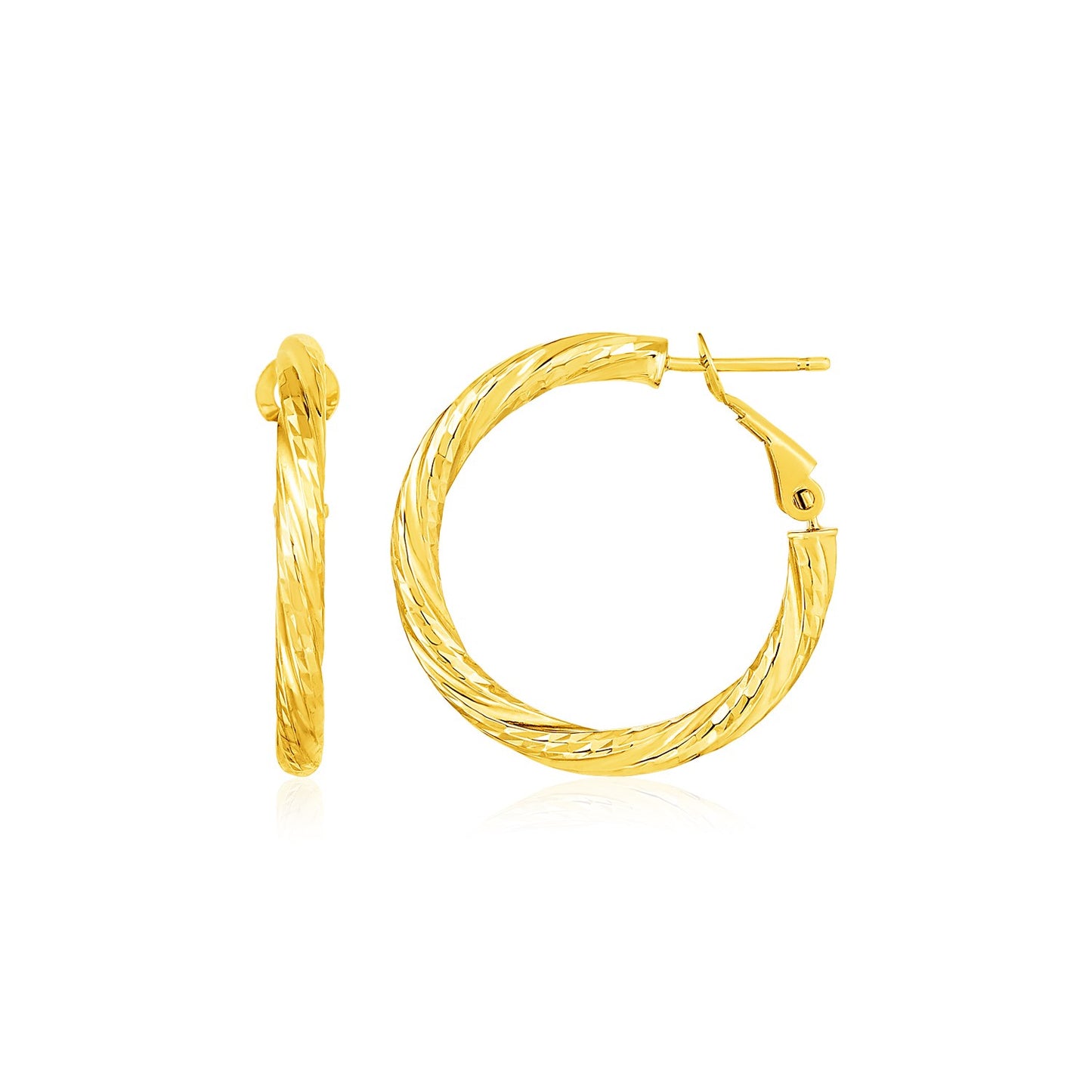 14k Yellow Gold Petite Twisted Round Hoop Earrings(3x15mm) RCJ