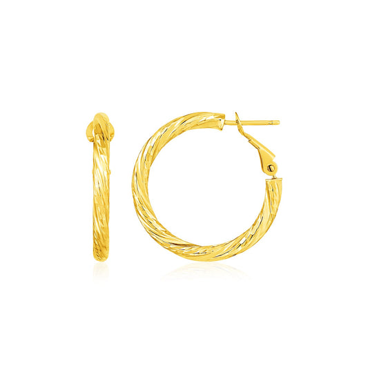 14k Yellow Gold Petite Twisted Round Hoop Earrings(3x15mm) RCJ