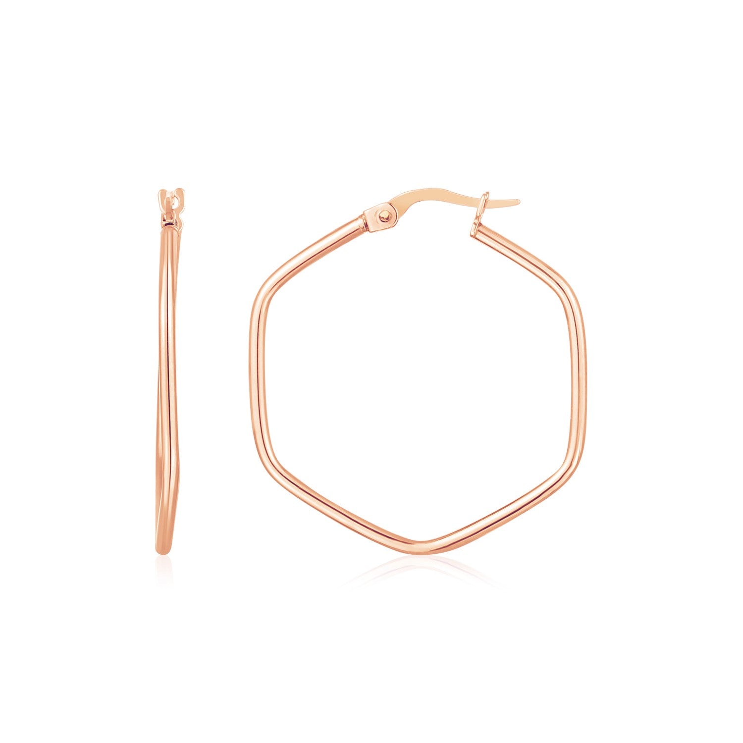 14K Rose Gold Hexagon Hoop Rounded Edge EarringsMonde Trend