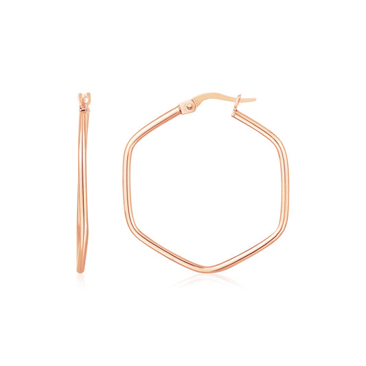 14K Rose Gold Hexagon Hoop Rounded Edge EarringsMonde Trend