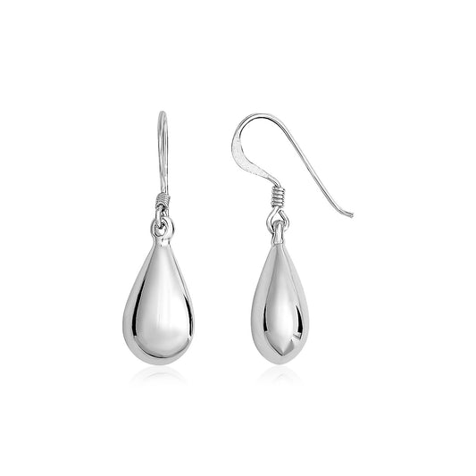 Sterling Silver Polished Puffed Teardrop Dangle Earrings RCJ