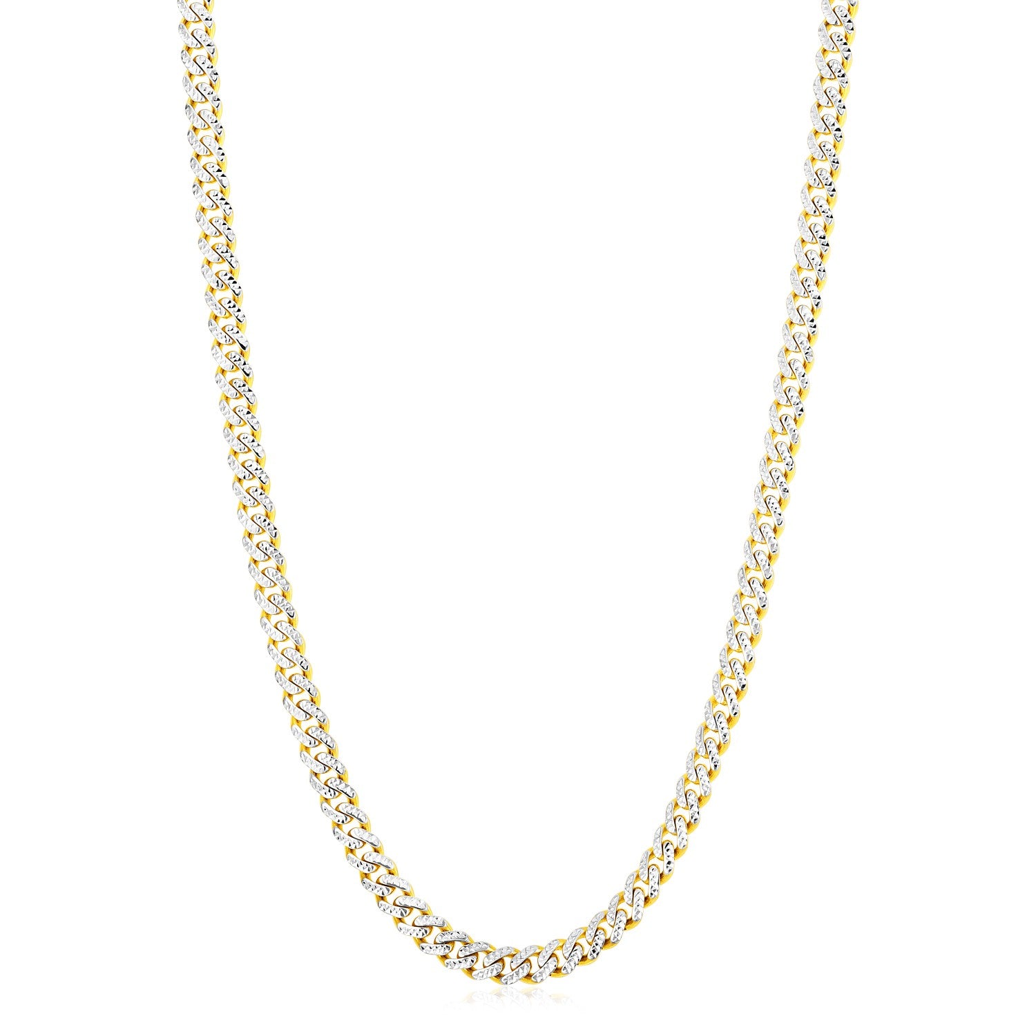 14k Yellow Gold White Pave High Polish Modern Lite Miami Cuban Chain (6.50 mm) RCJ