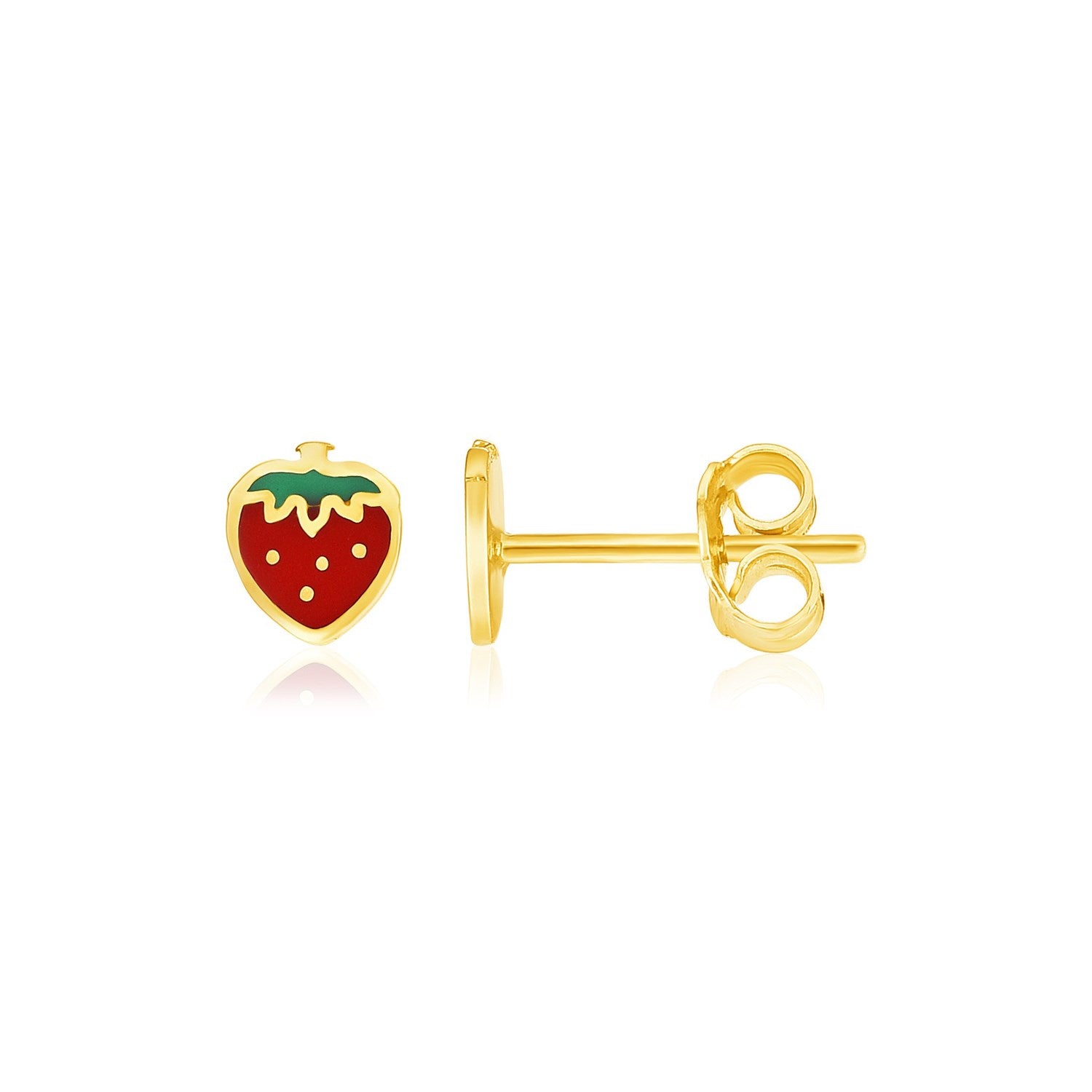 14k Yellow Gold Enameled Strawberry Childrens Earrings RCJ