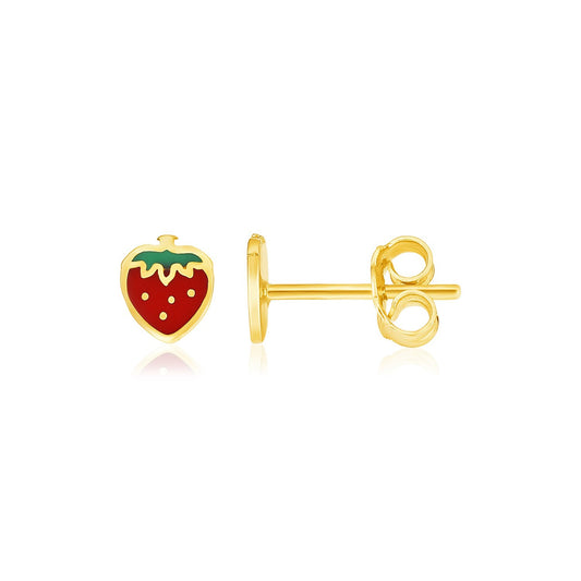 14k Yellow Gold Enameled Strawberry Childrens Earrings RCJ