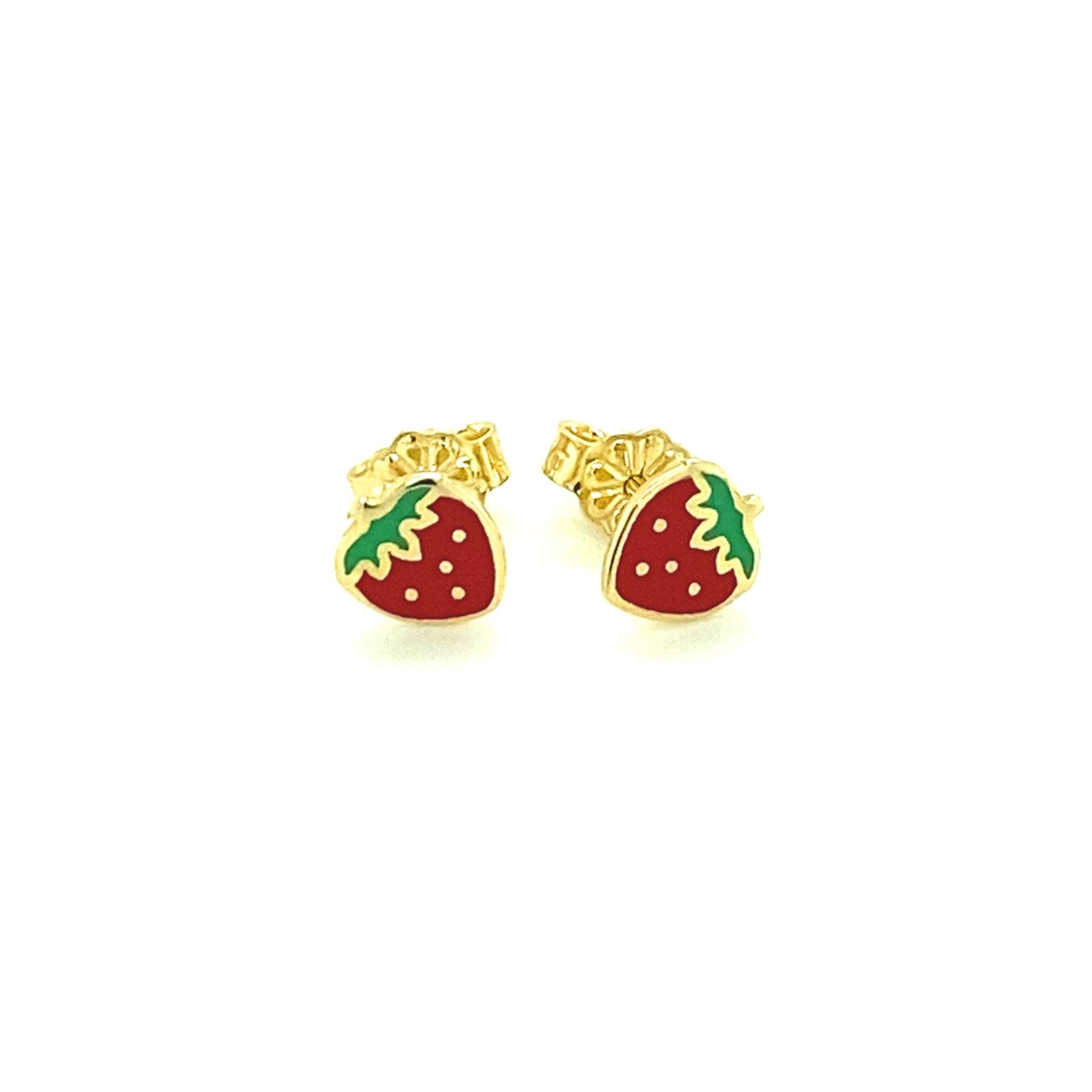 14k Yellow Gold Enameled Strawberry Childrens Earrings RCJ