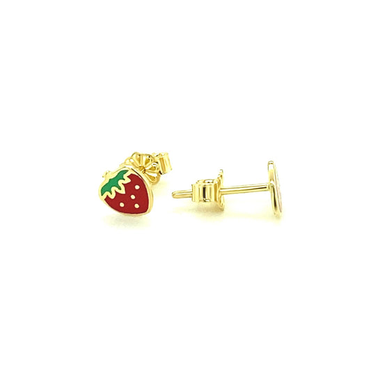 14k Yellow Gold Enameled Strawberry Childrens Earrings RCJ