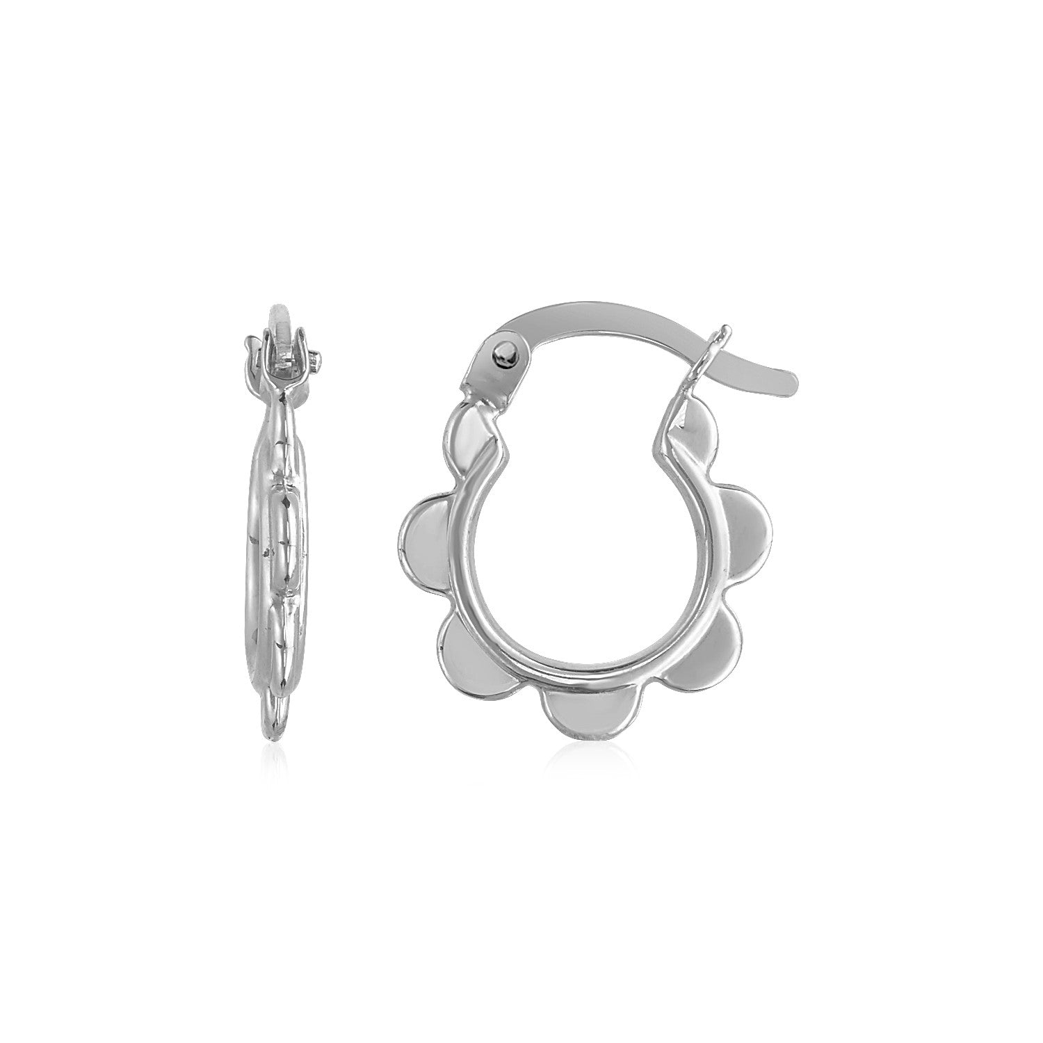 14k White Gold Scalloped Hoop Earrings RCJ