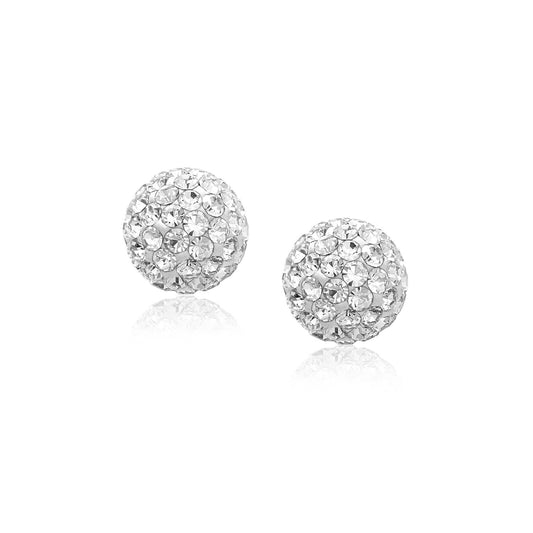 White Tone Crystal Ball Stud Earrings in 14k Yellow Gold(8mm) RCJ