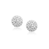 White Tone Crystal Ball Stud Earrings in 14k Yellow Gold(8mm) RCJ