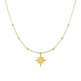 14k Yellow Gold Necklace with Eight Pointed Star and Beads RCJ