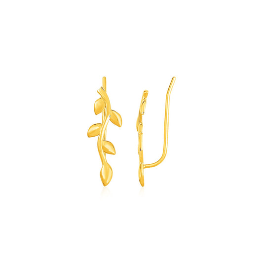 Leafy Branch Motif Climber Earrings in 14k Yellow Gold RCJ