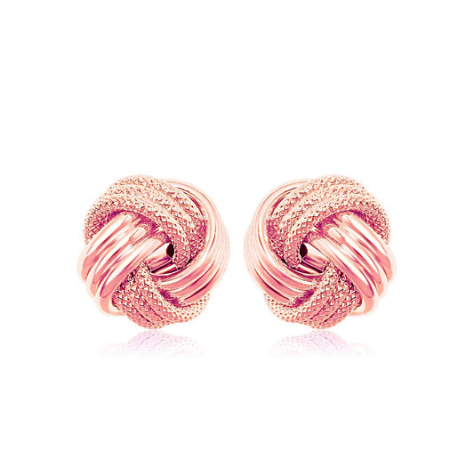 14k Rose Gold Love Knot with Ridge Texture EarringsMonde Trend