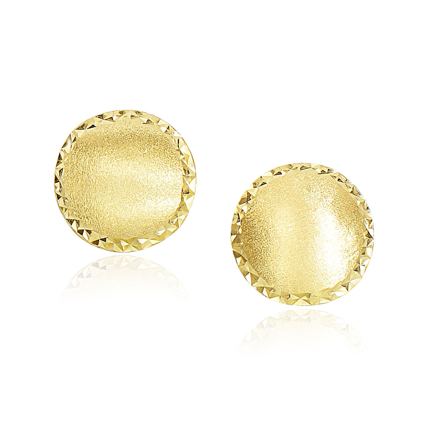 14k Yellow Gold Dome Satin Finish Earrings with Diamond Cut Edge(11.3mm) RCJ