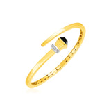 14k Yellow Gold Crossover Style Hinged Bangle Bracelet with Onyx and Diamonds (3.40 mm) RCJ