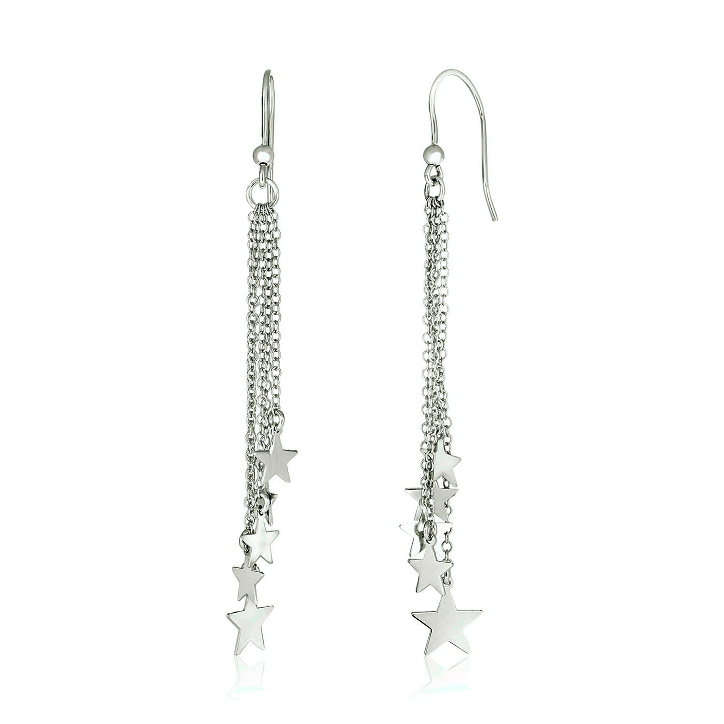 Sterling Silver Tassel Earrings with Polished Stars RCJ