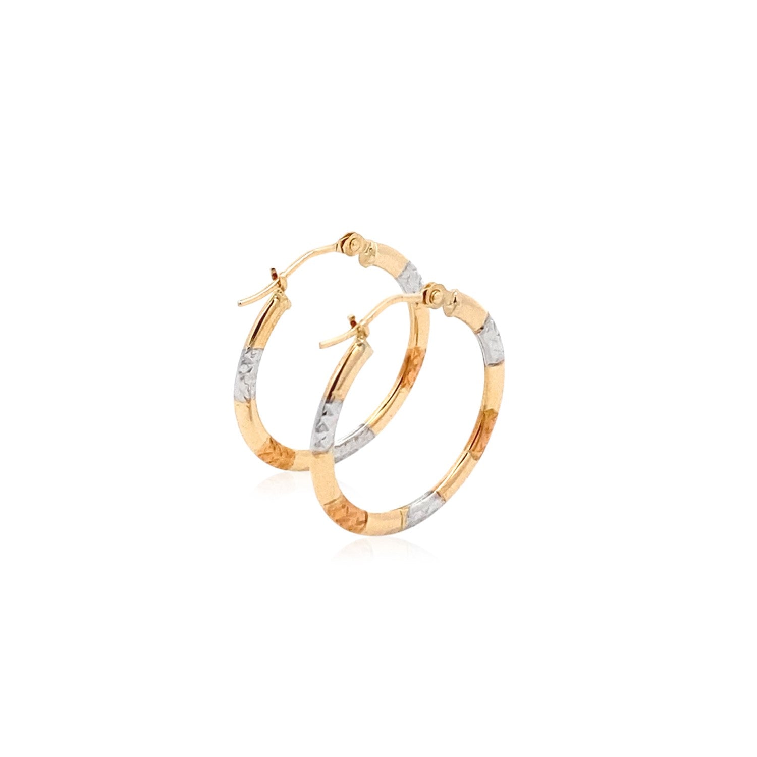 10k Tri-Color Gold Classic Hoop Earrings with Diamond Cut Details(20mm)Monde Trend