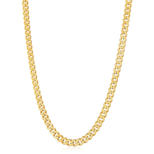 14k Yellow Gold White Pave High Polish Modern Lite Miami Cuban Chain (8.00 mm) RCJ