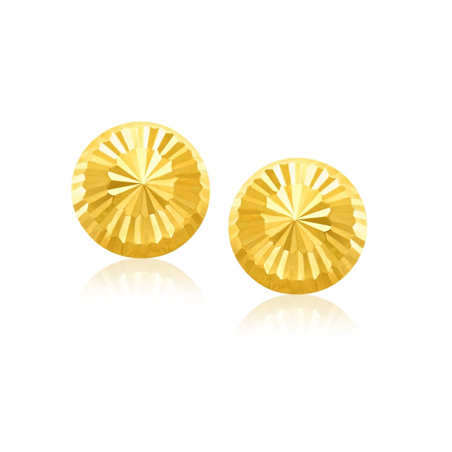 14k Yellow Gold Diamond Cut Flat Design Stud Earrings(8mm) RCJ