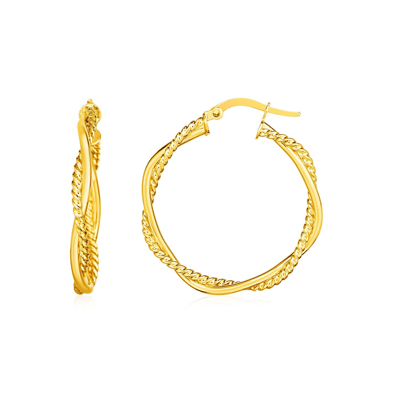 14k Yellow Gold Two Part Textured Twisted Round Hoop Earrings(3x25mm) RCJ