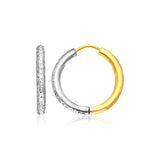 14k Two-Tone Gold Hoop Earrings with Textured Style(2.5x15mm)Monde Trend