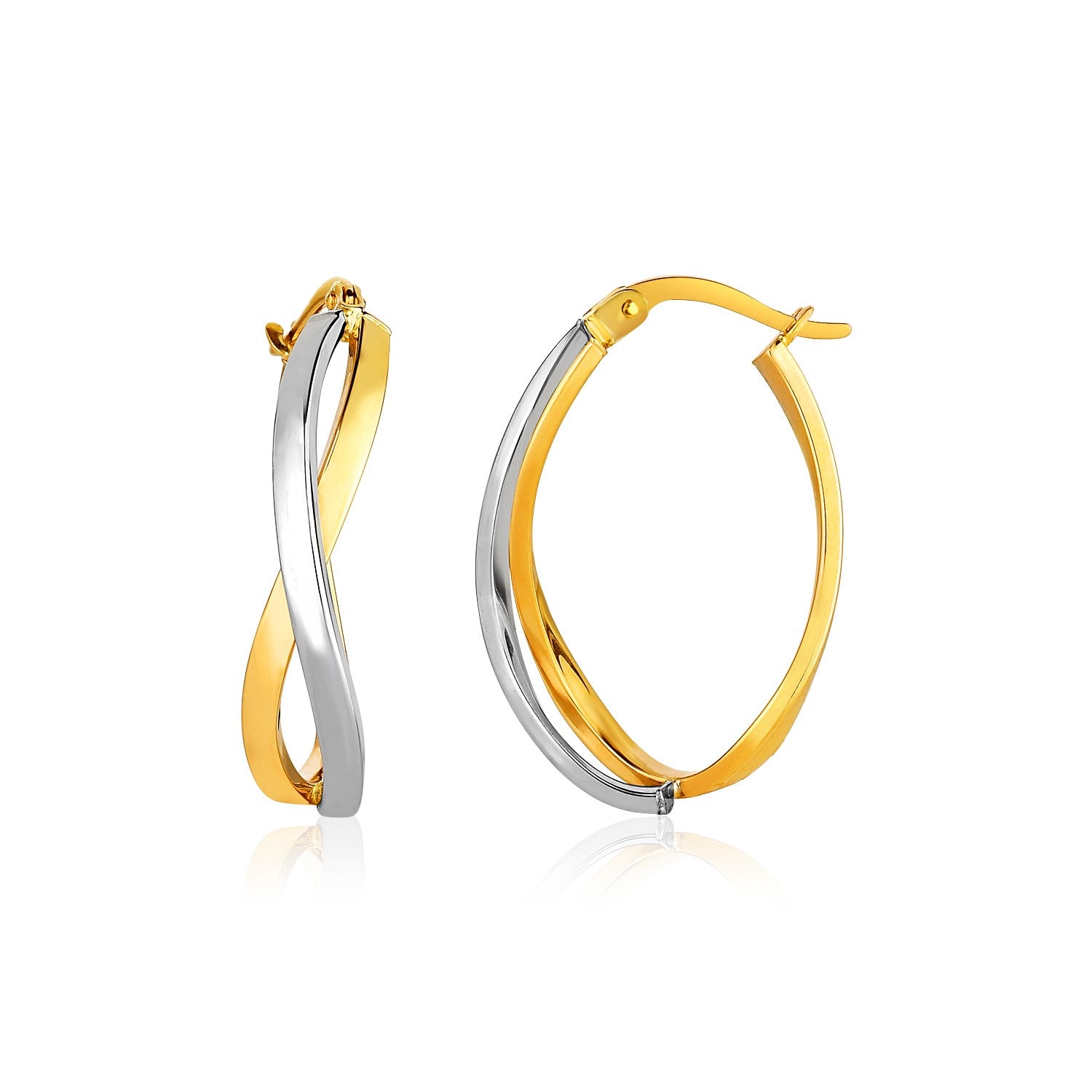 14k Two-Tone Gold Twisted Style Polished Hoop EarringsMonde Trend