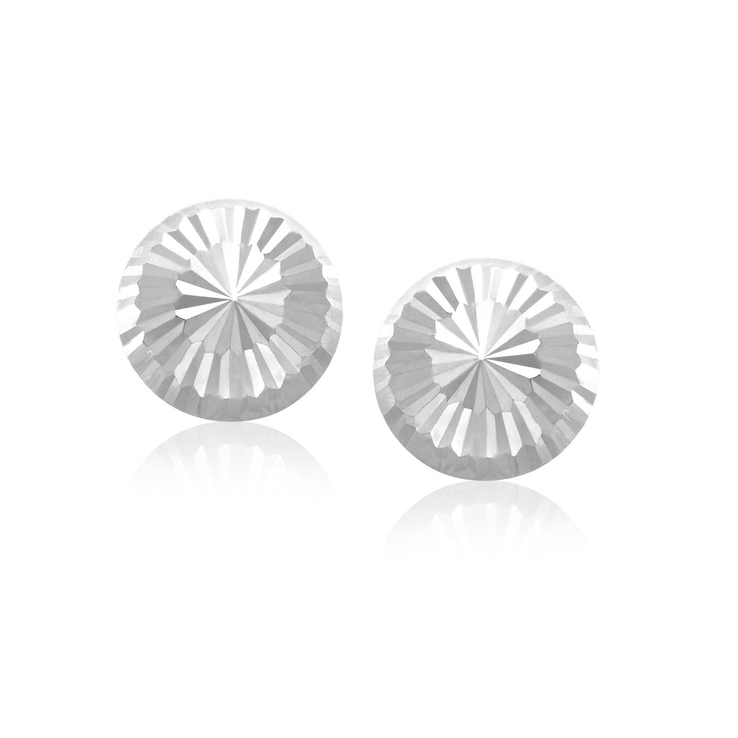 Flat Style Diamond Cut Stud Earrings in 14k White Gold(8mm) RCJ