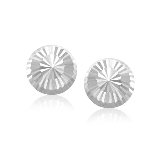 Flat Style Diamond Cut Stud Earrings in 14k White Gold(8mm) RCJ