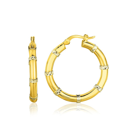 14k Two-Tone Gold Alternate Textured Hoop EarringsMonde Trend