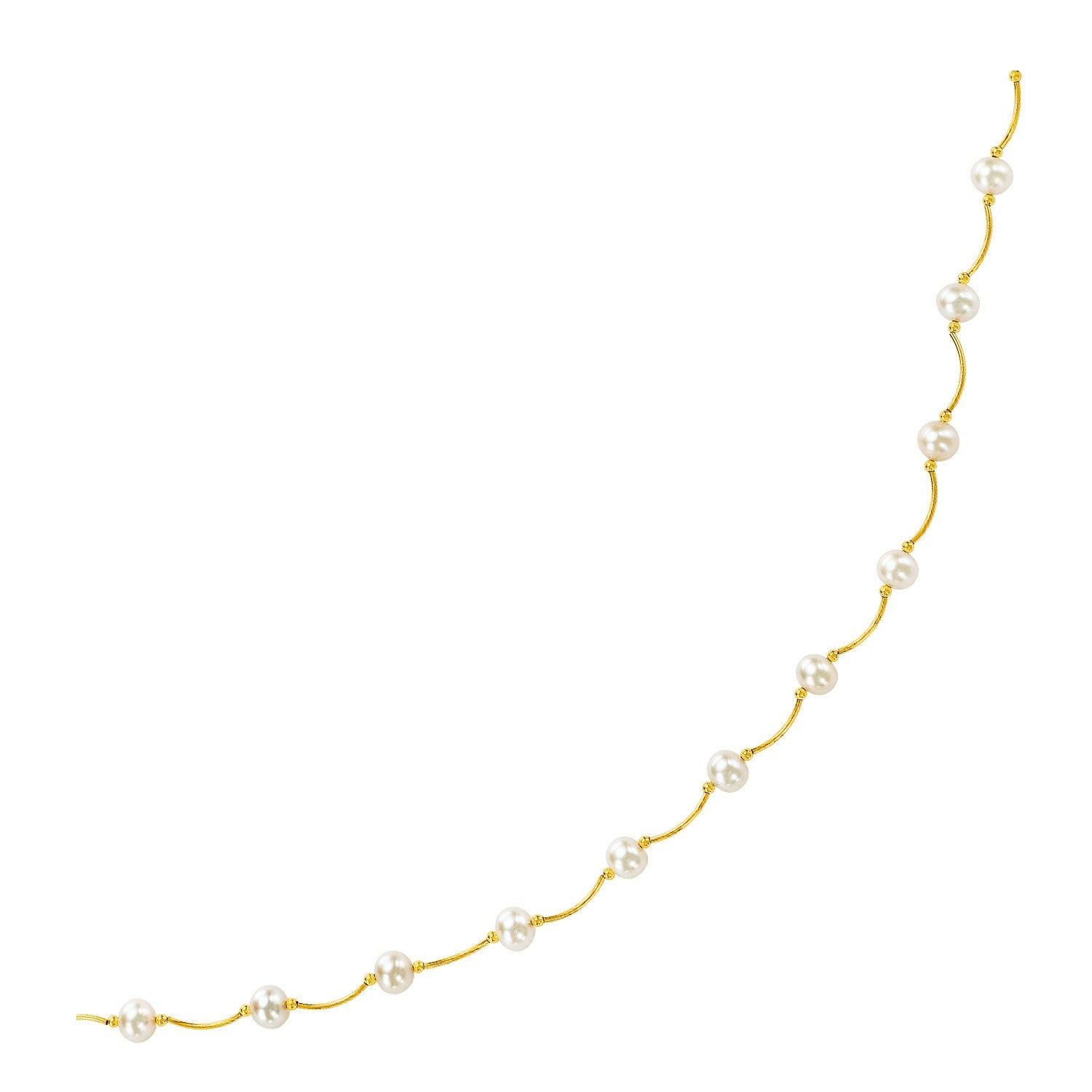 14k Yellow Gold Arc Link Necklace with White Pearls RCJ