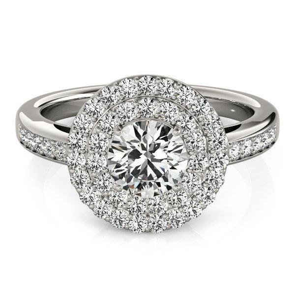 14k White Gold Round with Two-Row Halo Diamond Engagement Ring (1 1/2 cttw) RCJ