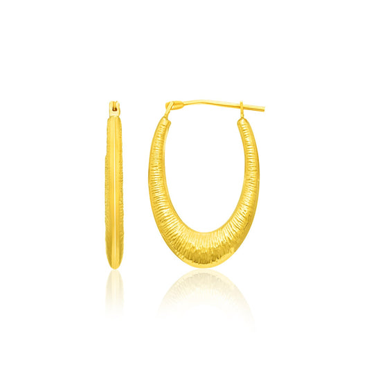 14k Yellow Gold Hoop Earrings in a Graduated Texture Style RCJ