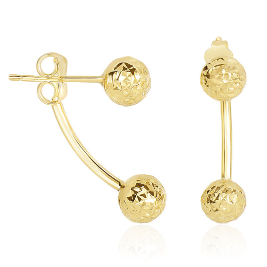 14k Yellow Gold Double Sided Diamond Cut Ball Earrings RCJ