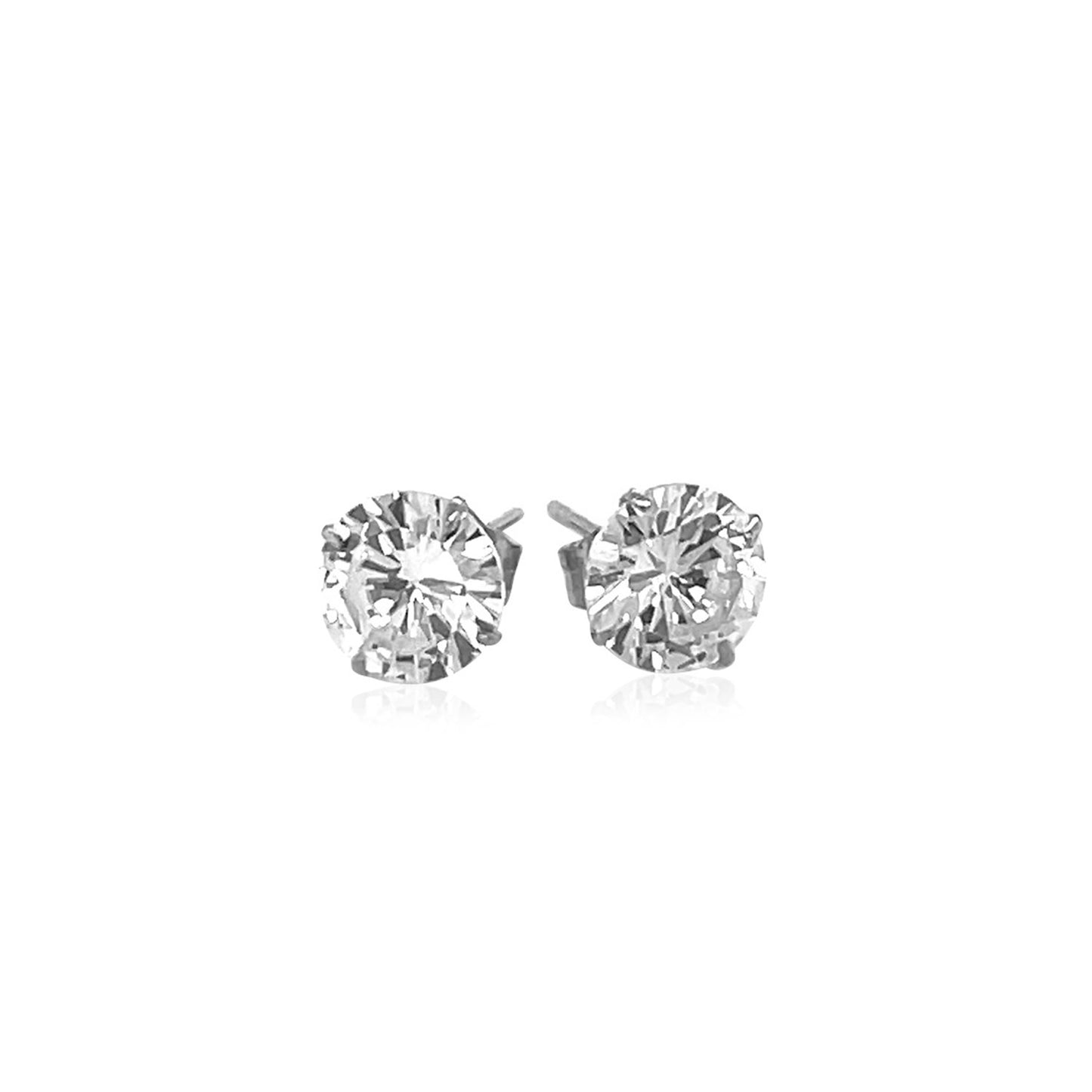 14k White Gold Stud Earrings with White Hue Faceted Cubic Zirconia(6mm) RCJ