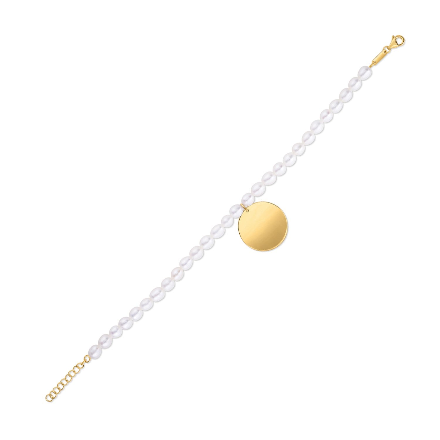 14k Yellow Gold Pearl Tag Charm Bracelet RCJ