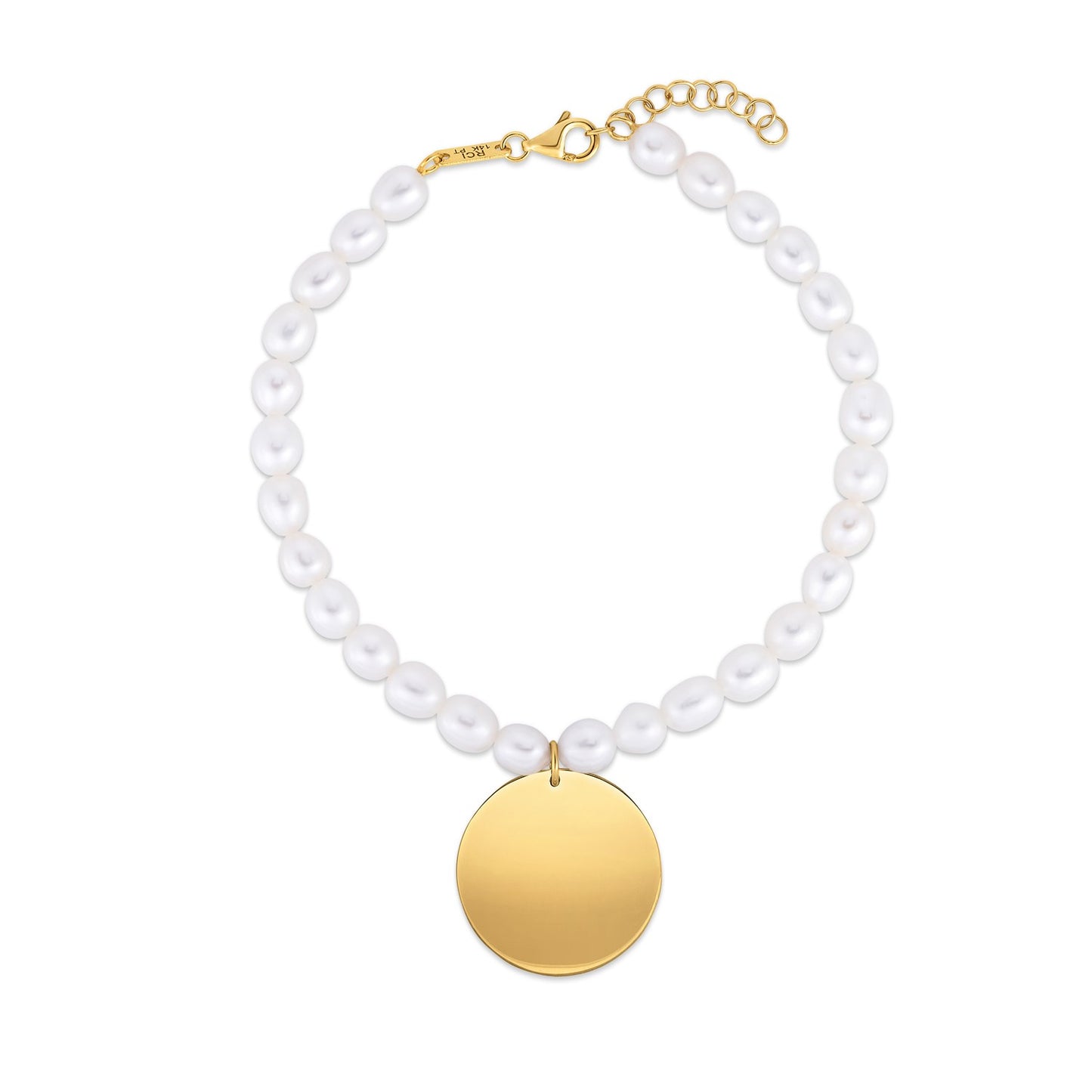 14k Yellow Gold Pearl Tag Charm Bracelet RCJ